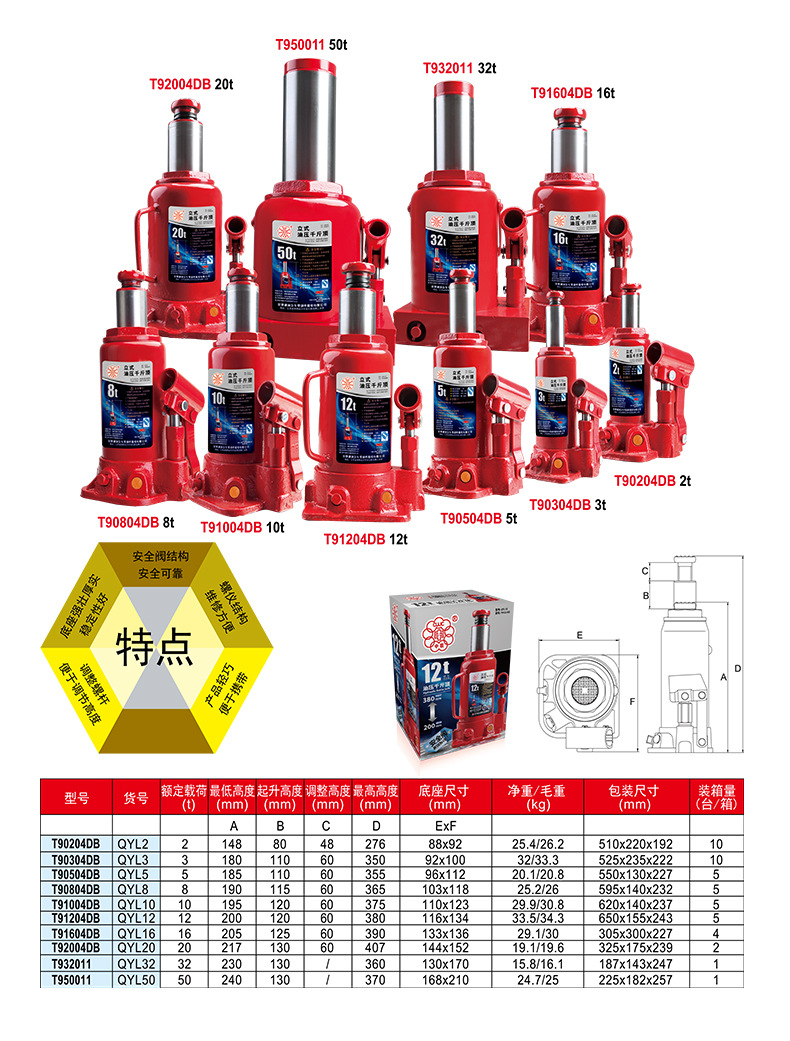 通润中联立式千斤顶汽车维修货车车载2吨液压油压式千斤顶