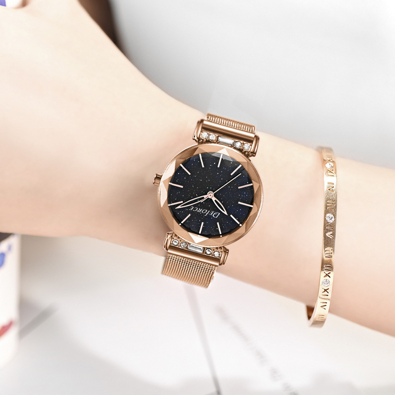 新品抖音网红手表女 镶钻潮流时尚米兰网带星空学生手表 免费刻字