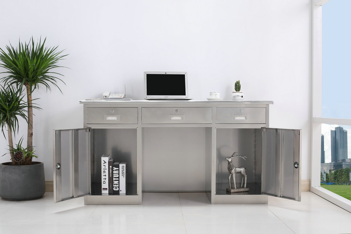 不锈钢办公桌不锈钢电脑桌 带抽屉桌子工作台现代办公桌可定制