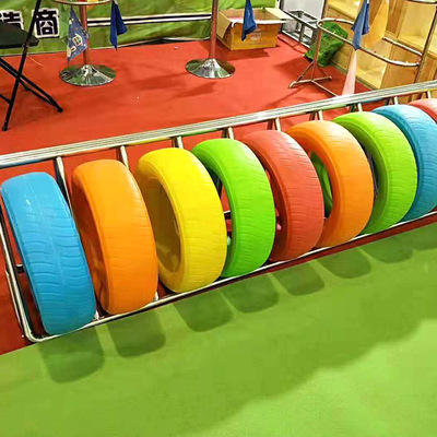 收纳架子_不锈钢轮胎架 幼儿园户外收纳架子儿童彩色