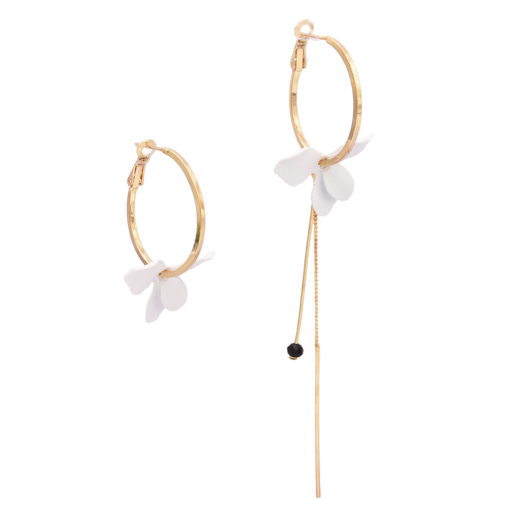 新款时尚不对称圆圈耳环 欧美流行街拍耳饰同款花瓣几何耳坠批发