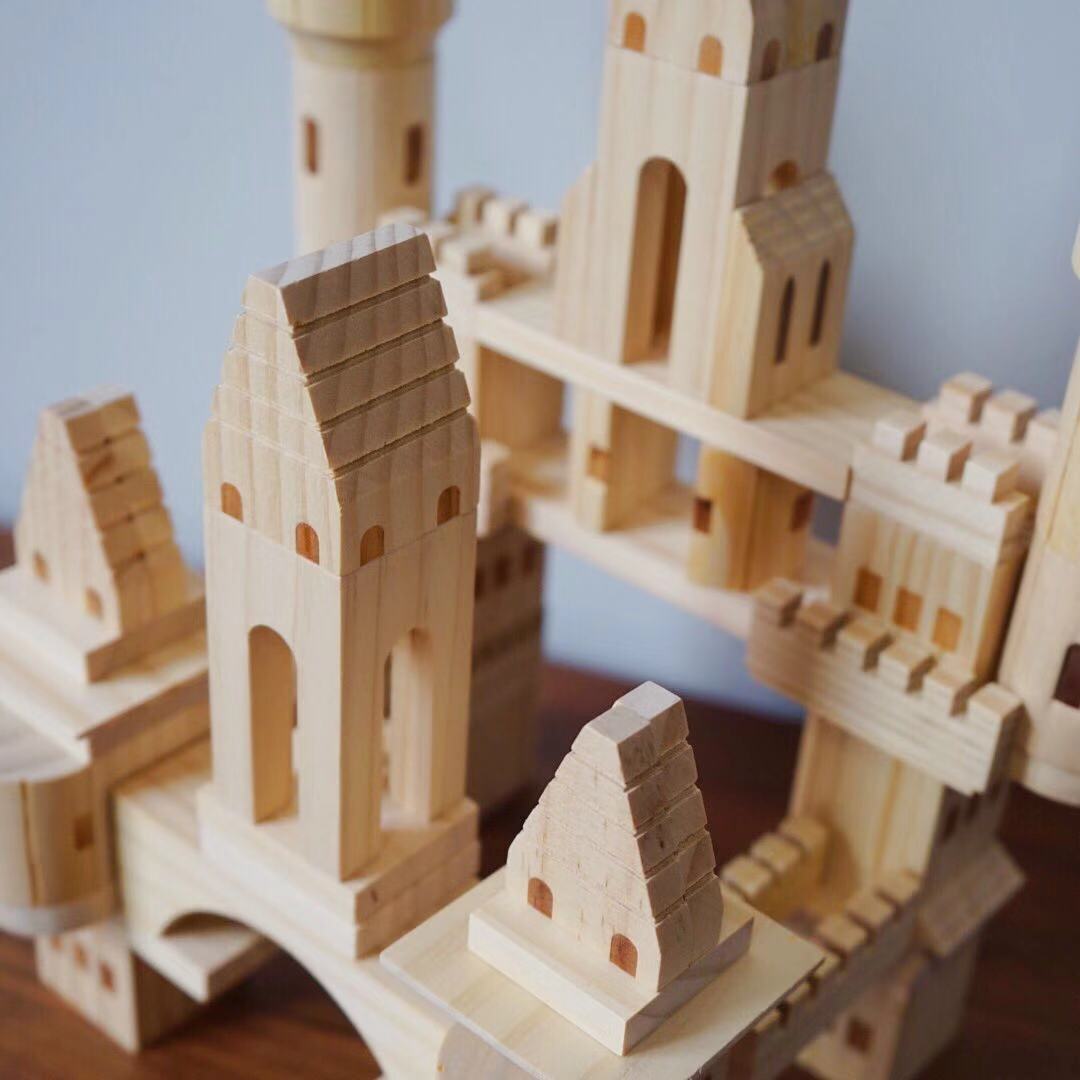 原木色积木玩具周岁女孩宝宝婴幼儿童城堡建筑益智早摆地摊货源