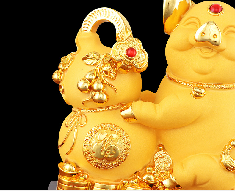 金猪年吉祥物金猪摆件品绒沙树脂工艺品招财进门生肖猪客厅摆设品