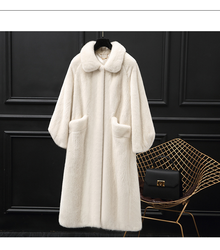 新款百分之九十高仿貂皮大衣女整貂长款立翻领进口高仿水貂毛外套