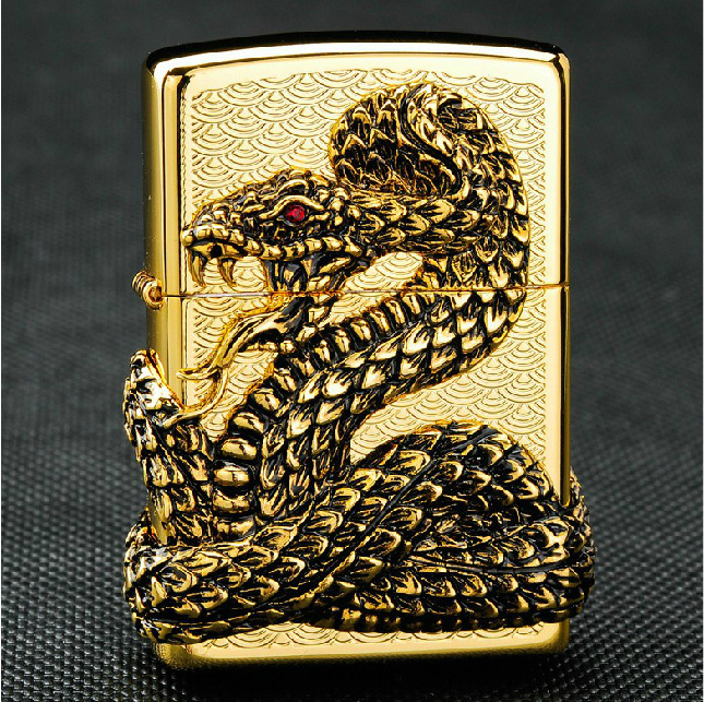 zippo 韩版 金色 四面环绕蛇神 2429