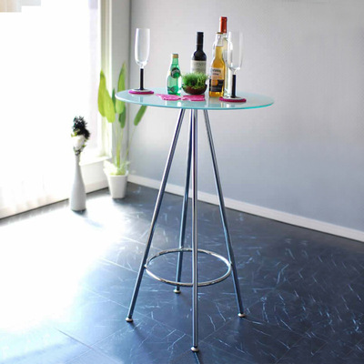 惠实舍居简约铁艺高脚吧台家用圆形吧桌咖啡厅玻璃小圆桌洽谈桌子
