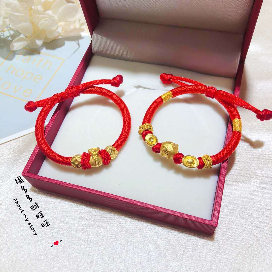 3d硬金 999足金福袋元宝kt猫奶瓶黄金编绳手串 宝宝款 一件代发