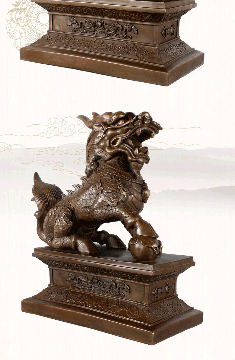 祥狮铜麒麟摆件一对 大号铜财富麒麟摆件一对铜元宝麒麟开业礼品