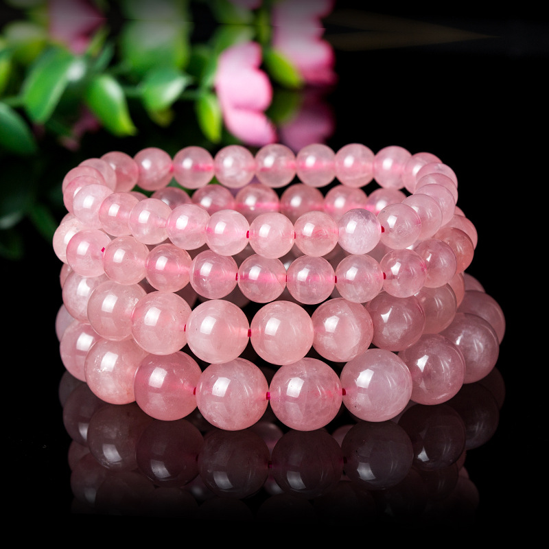 天然芙蓉粉粉晶手链 旺桃花女士粉水晶串珠手串单圈水晶饰品批发