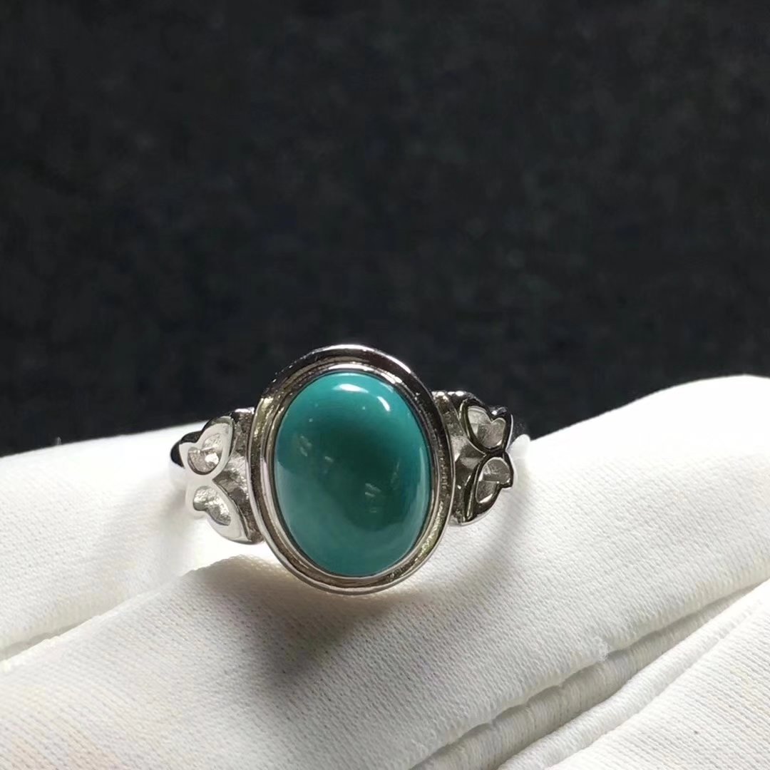 绿松石戒指_云盖寺高瓷绿果冻料女戒 925银镶嵌绿松石时尚 一件代发