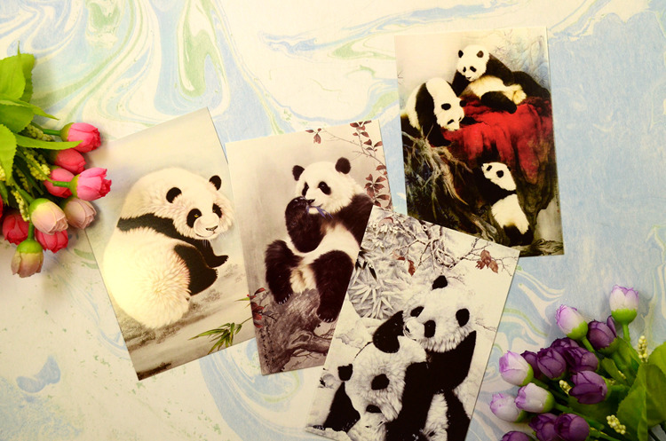 中国风水墨国画国宝嬉戏的熊猫明信片贺卡 馈赠佳品 20张