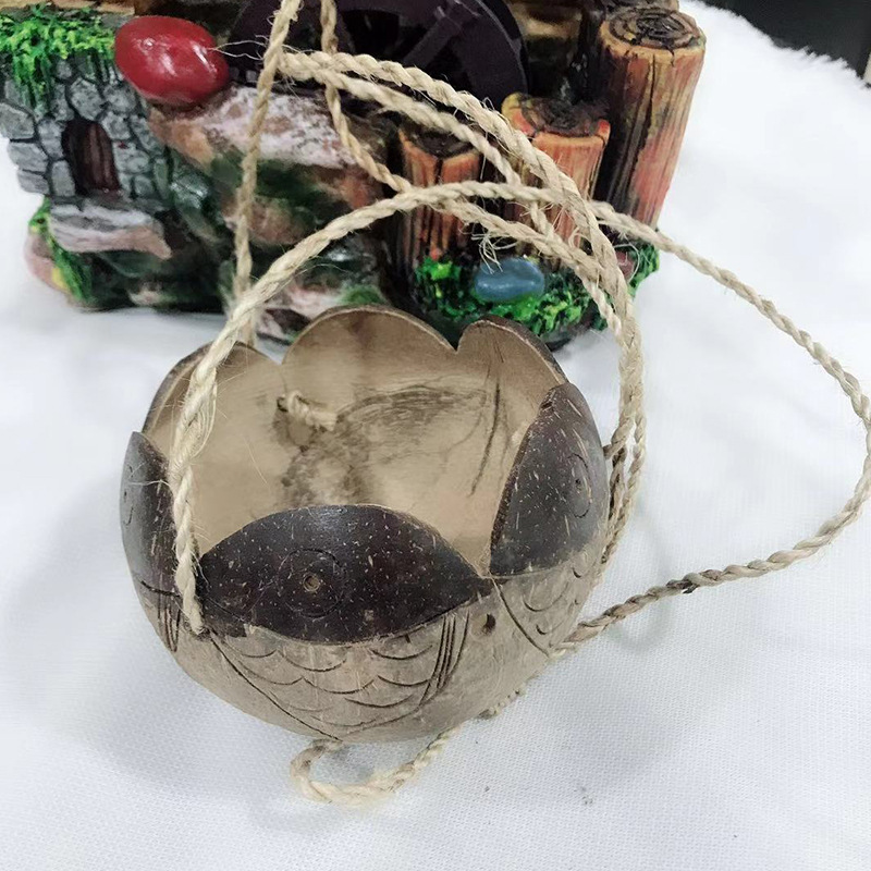 日系风椰雕挂篮椰壳挂饰手工艺术摆件办公居家装品可定制可批发