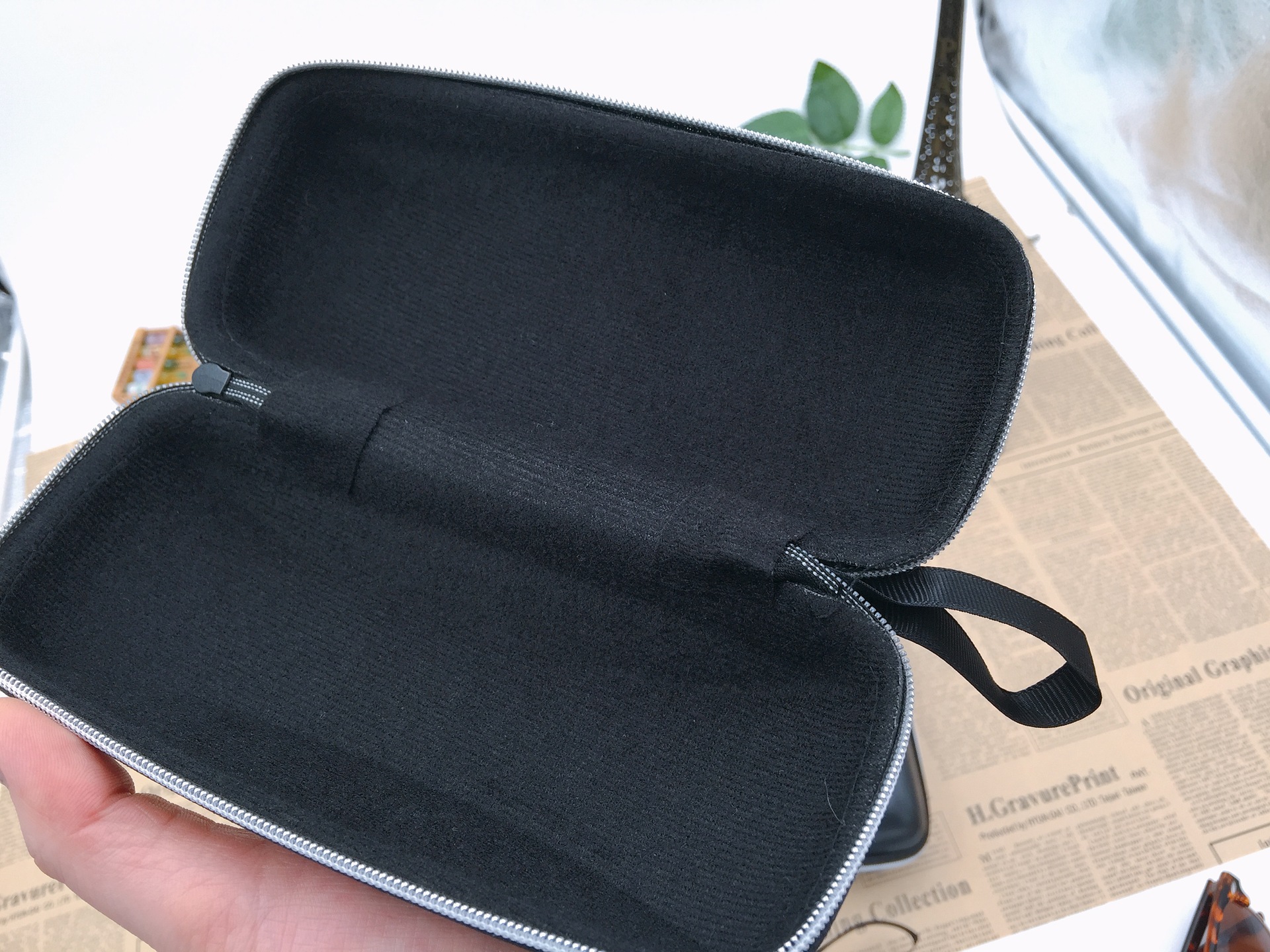 纯色墨镜拉链盒太阳镜镜盒 帕森纳黑色方形皮盒光学眼镜袋子bsll