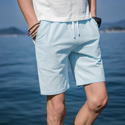 男式沙滩裤 新款夏季纯棉休闲短裤纯色青少年时尚5分裤男士短裤夏