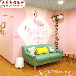 欧式火烈鸟ins粉色网红墙纸几何皇冠抖音壁画房间电视背景墙壁纸