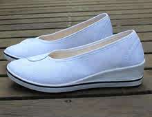 一字款护士鞋白色美容师工坡跟舒适透气小白鞋女白色坡跟鞋高跟女