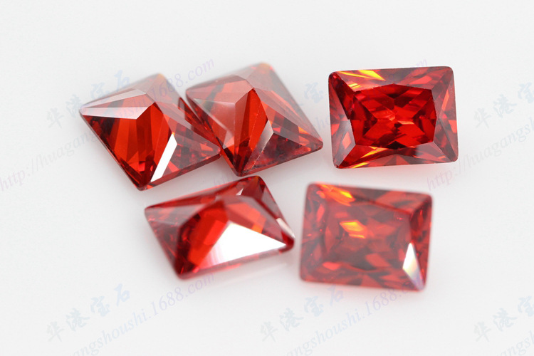 华港宝石 长方形直角石榴红色锆石裸石 大红色cz皓石车花戒面首饰