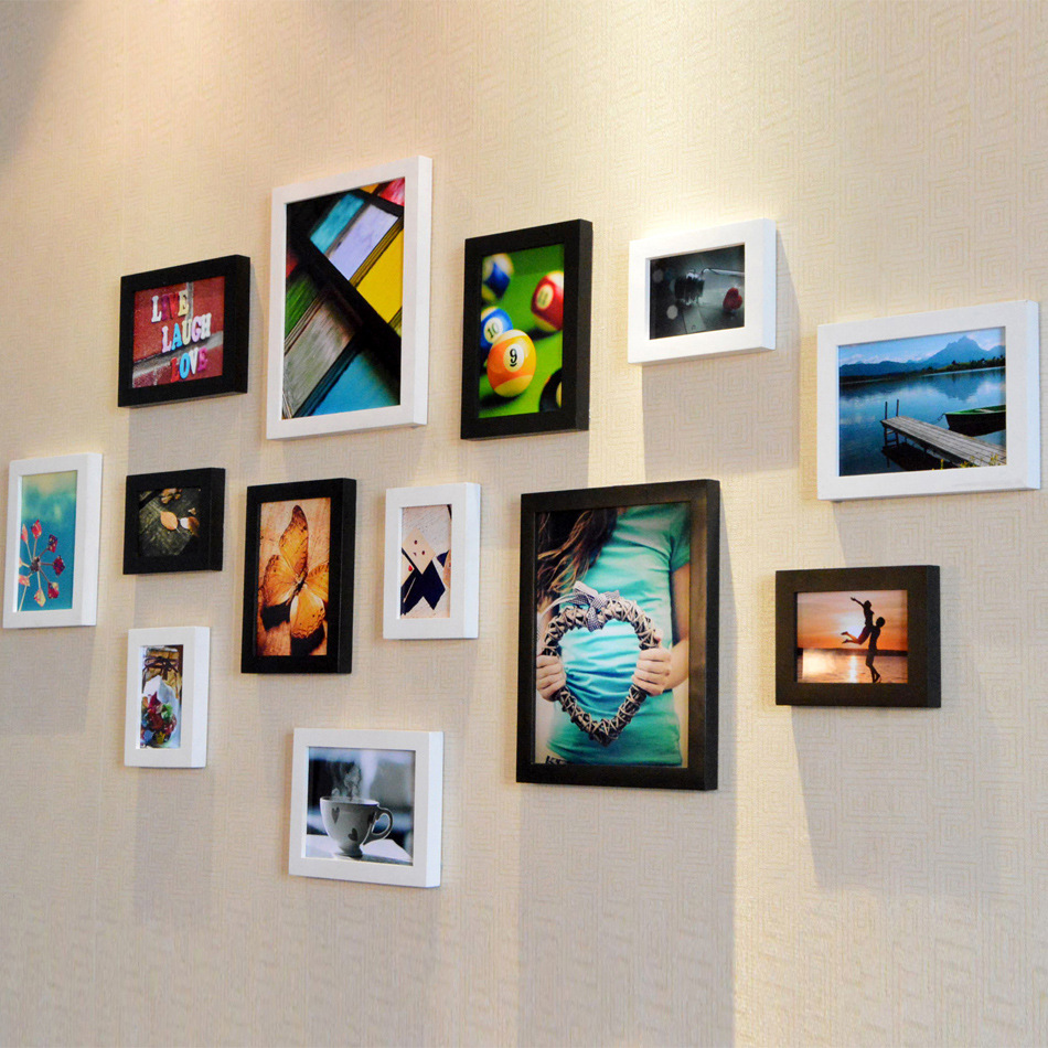 厂家定做13框加厚实木相框墙组合 木画照片墙影楼装饰照相馆批发