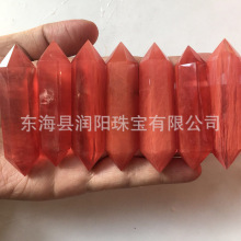 人造熔炼水晶 摆件红熔炼石双尖六棱水晶柱红熔炼石柱摆件 批发