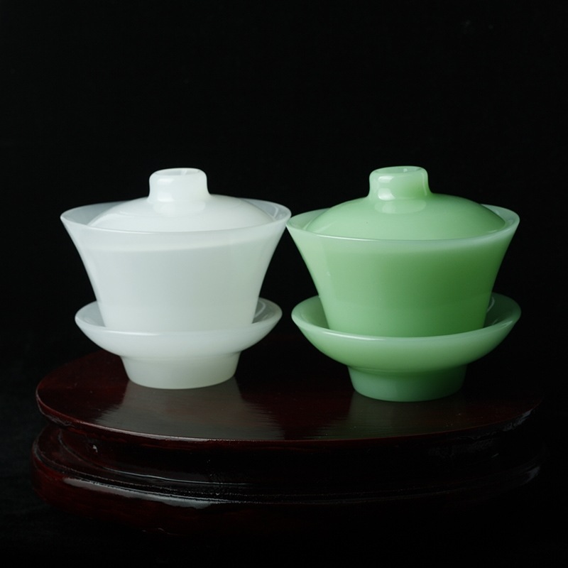 和田玉阿富汗白玉茶杯 功夫茶杯带底座有盖茶具茶杯 厂家直销