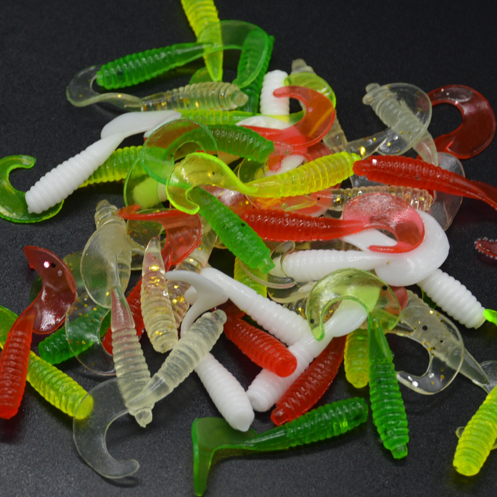 4cm30只装卷尾蛆虫软饵单尾软虫仿生假饵路亚饵鱼饵渔具