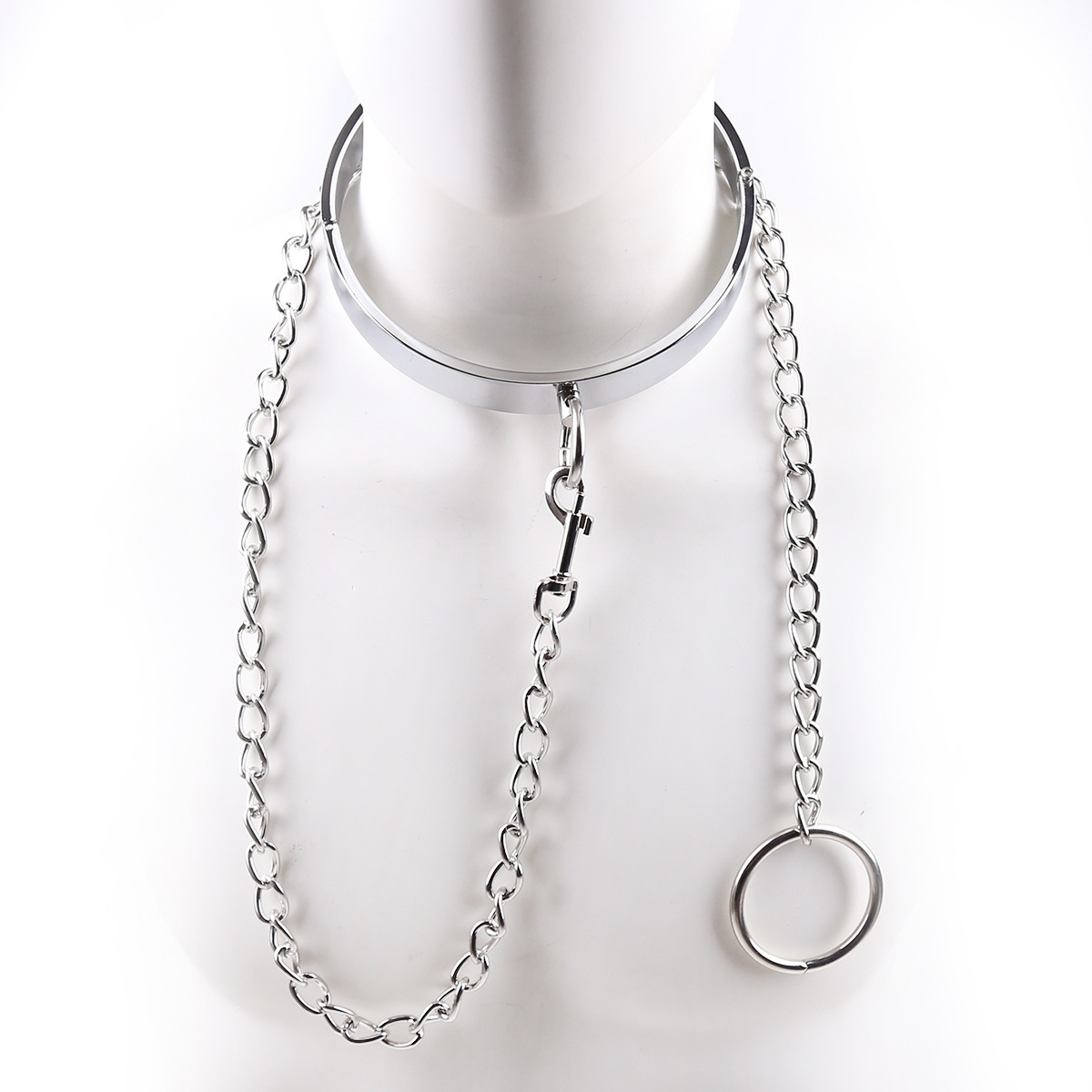 情趣成人用品厂家直销 高档不锈钢男女款m字颈套插扣带铁链牵引