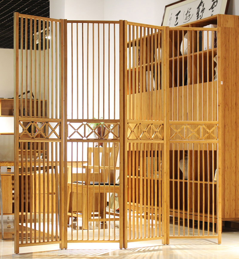节节通 简约实木折叠屏风酒店复古中式楠竹屏风客厅玄关隔断座屏