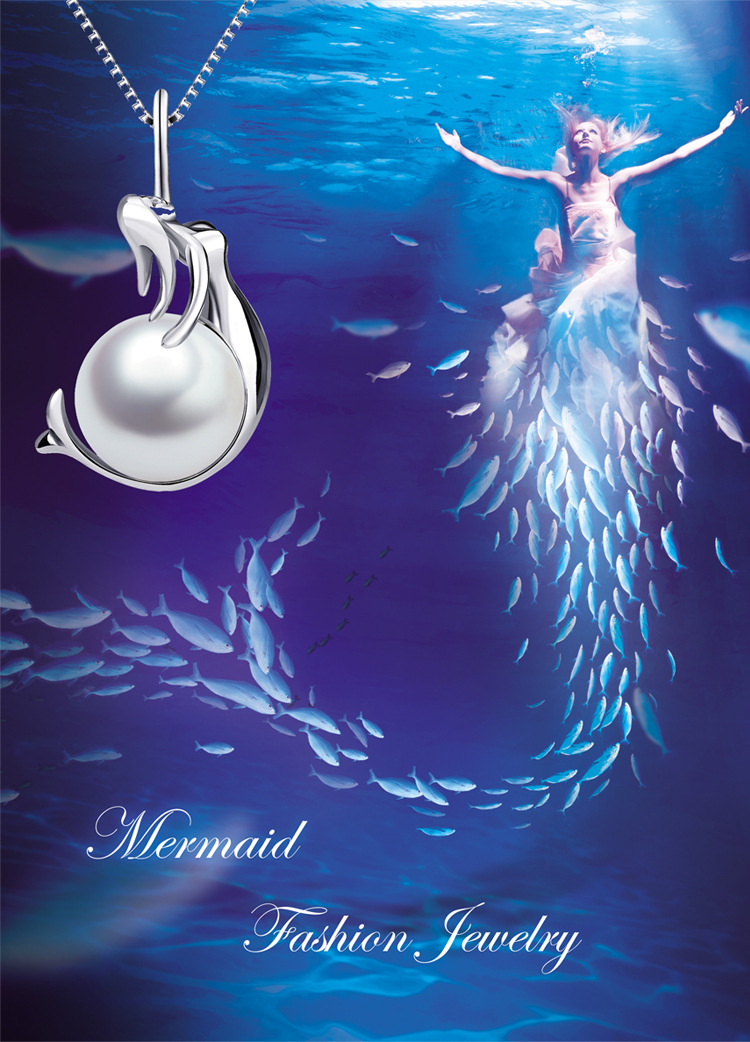 美人鱼泡沫珍珠吊坠项链女s925纯银创意饰品 亚马逊爆款厂家直销