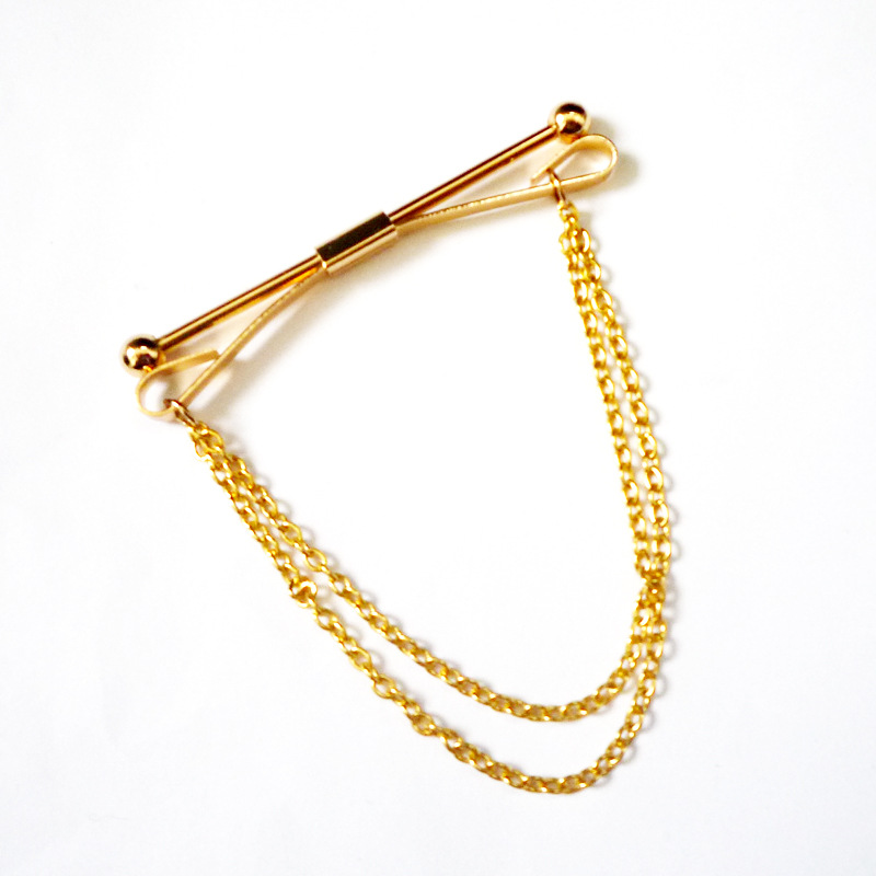 领角夹圆头流苏领带棒领角针厂家直销镀金保色链条无孔衬衣领棒男