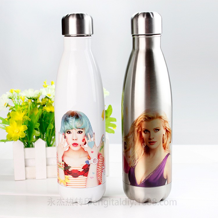 Heat Transfer Insulation Cup Promotion Price DIY Printable Picture Coke Bottle Coated 500ml Stainless Steel Vacuum Coke Bottle Coke Bottle