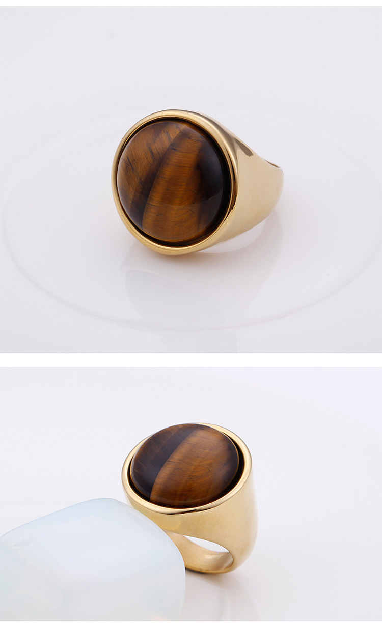 欧美风现货直销 金色钛钢猫眼石戒指 男女通用 戒指首饰批发