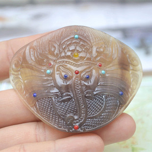 光面高抛曲面甲片吊坠 手工雕刻象神一念之间甲片项坠