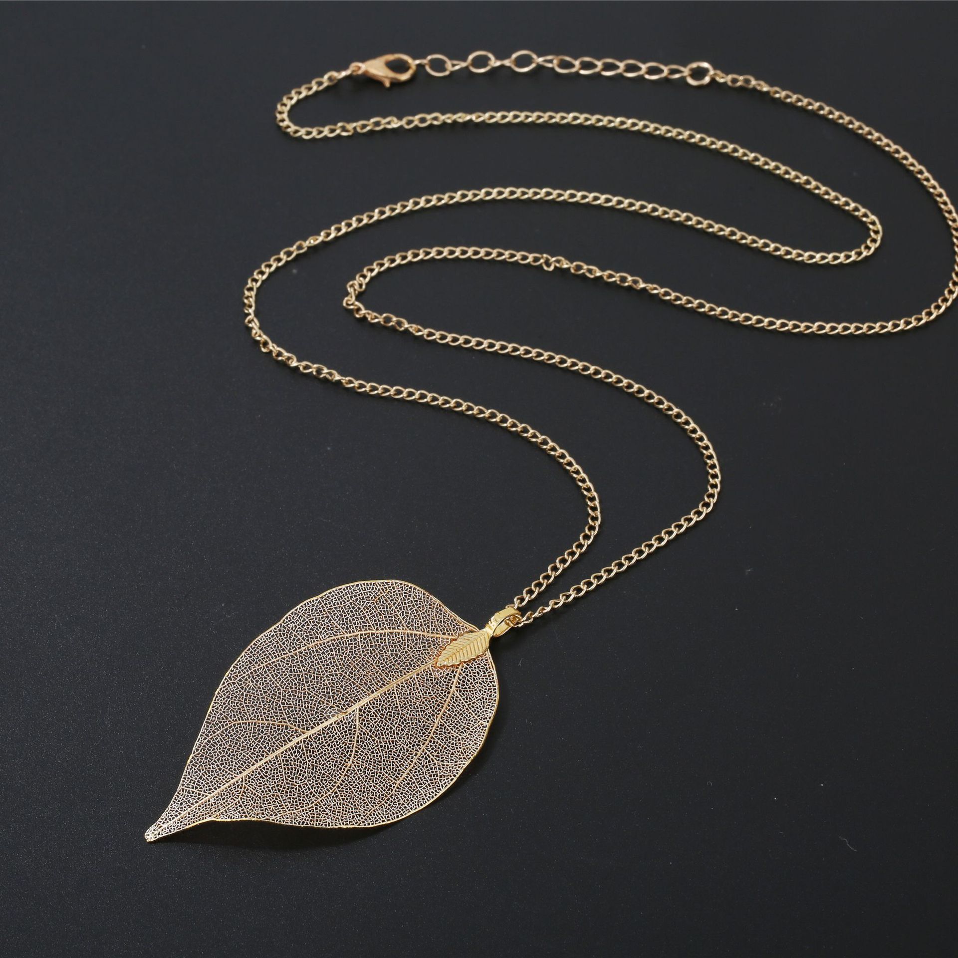 欧美热销亚马逊饰品新款玫瑰金叶子天然真树叶项链 wish 速卖通