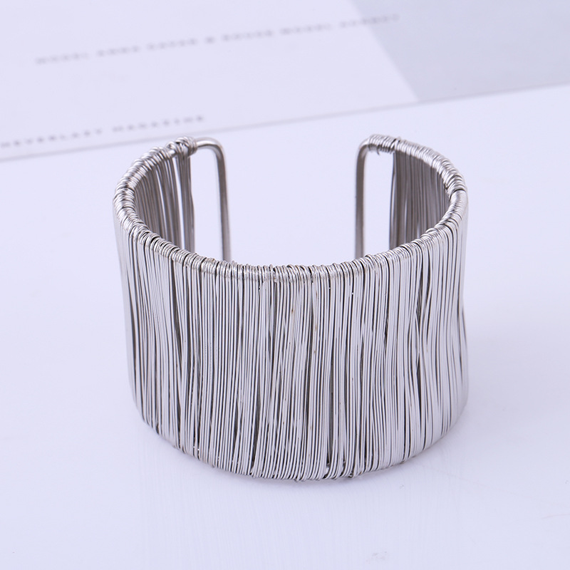 欧美新款手饰金属开口手镯铁丝手工缠绕夸张手镯时尚手环厂家直销