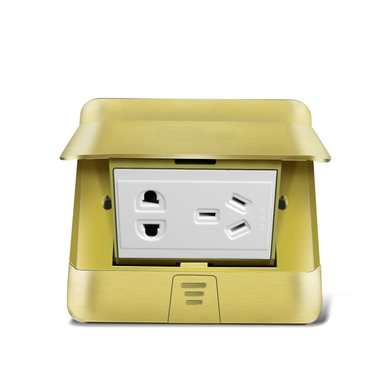 全铜防水地插座二三插五孔电源地板地面插座带阻尼