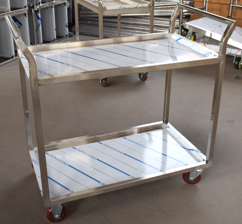 加厚不锈钢手推式餐车 两层加厚火锅厨房手推车送餐收碗车