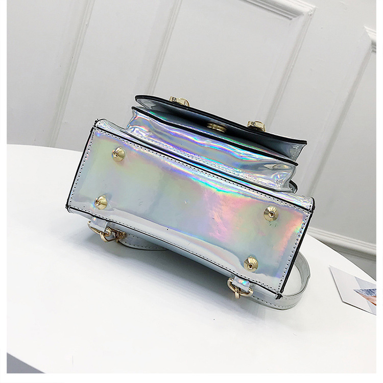 镭射女包包韩版原宿单肩斜跨手提包时尚五金亮面pu学院青年双肩包