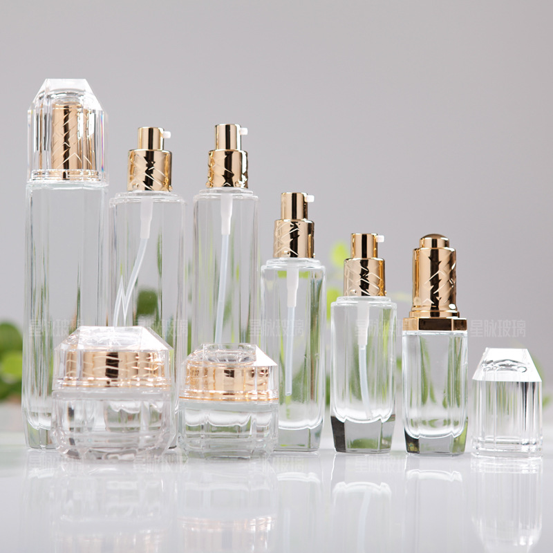 化妆品玻璃套装瓶膏霜乳液瓶爽肤水瓶高档护肤品包装瓶亚克力盖