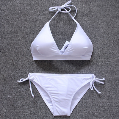 欧美白色比基尼性感三点式泳衣女分体blackbikini纯色比坚尼泳装