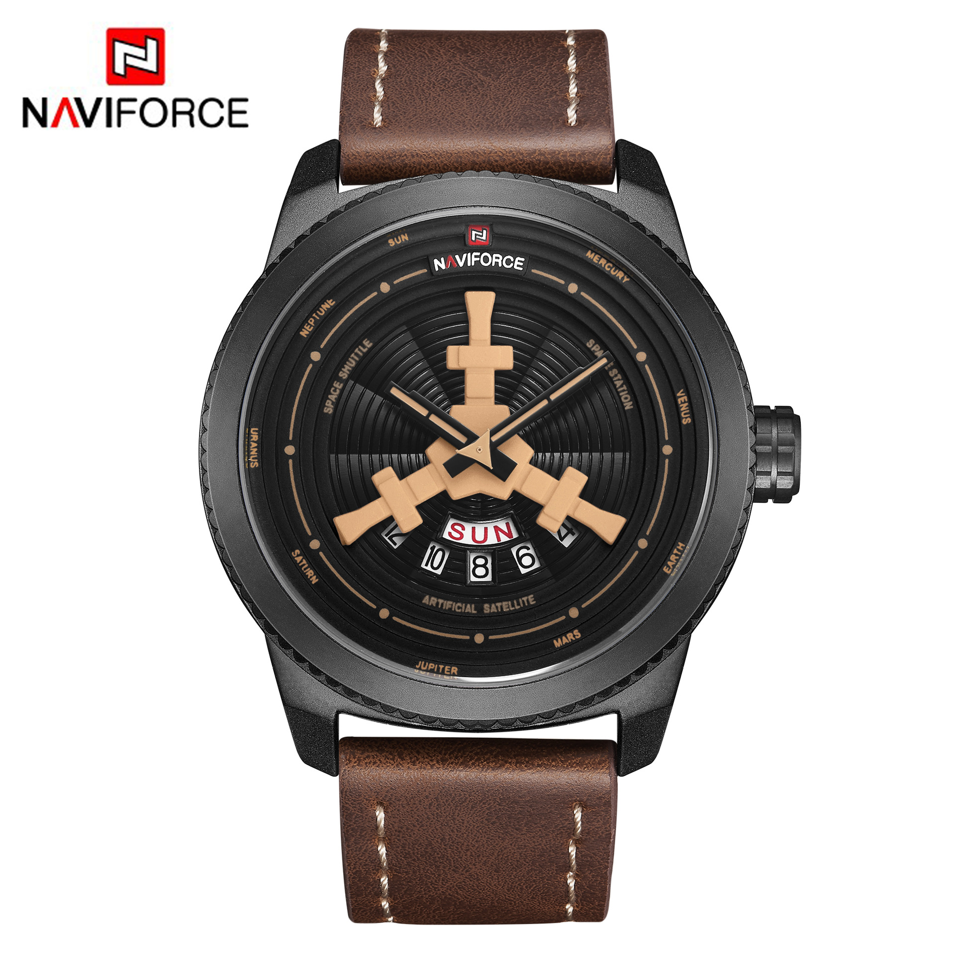 naviforce领翔9156皮带手表 双历男士手表 防水石英表 外贸手表