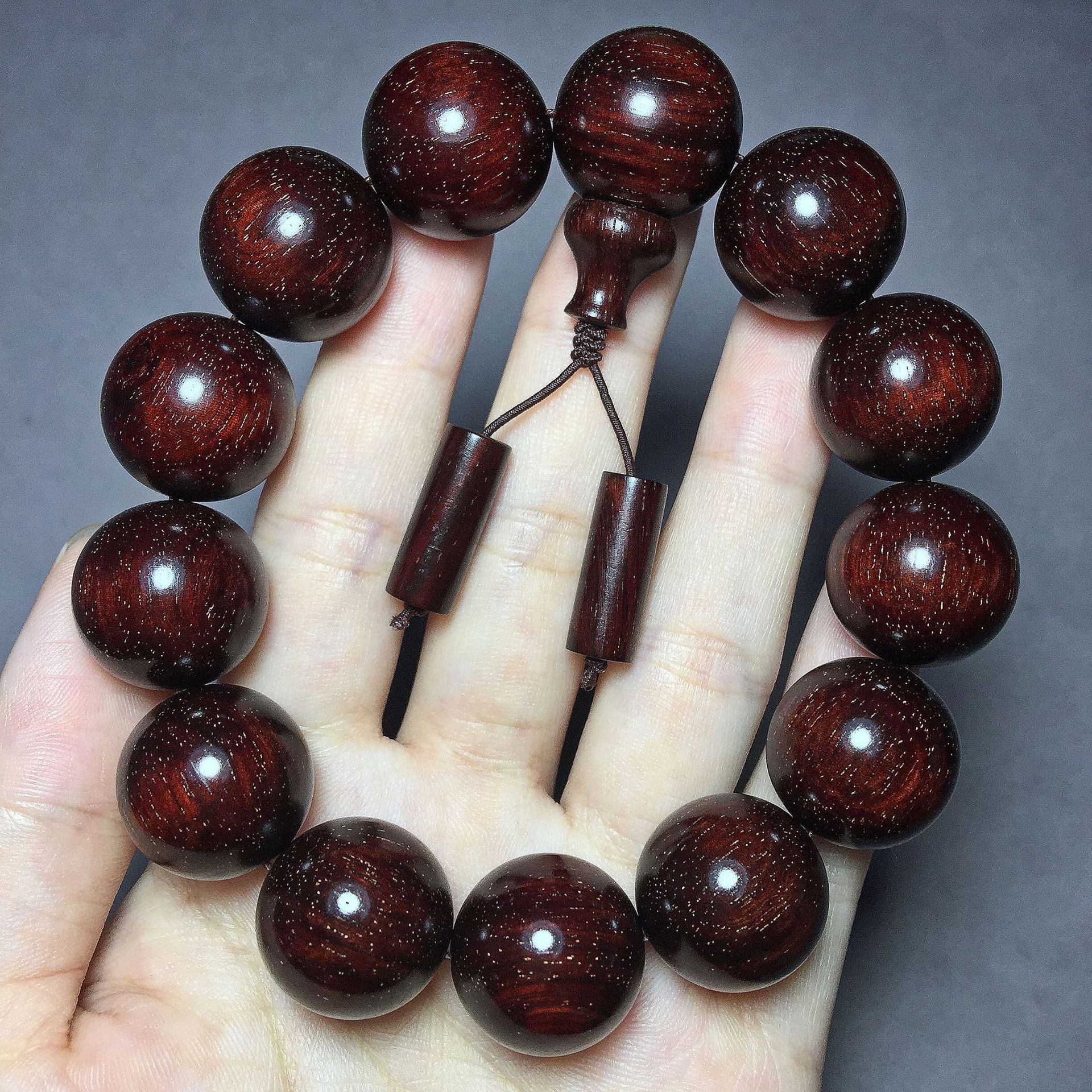 一件代发18mm小暴满金星印度小叶紫檀高油老料包浆男文玩佛珠手串