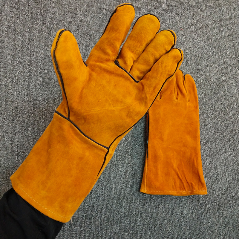 Arc-Welder's Gloves Wholesale Cowhide Thickened Double-Layer Yellow Welding Wear-Resistant Thermal Insulation Welder Long Full Leather Welding Labor Protection Gloves