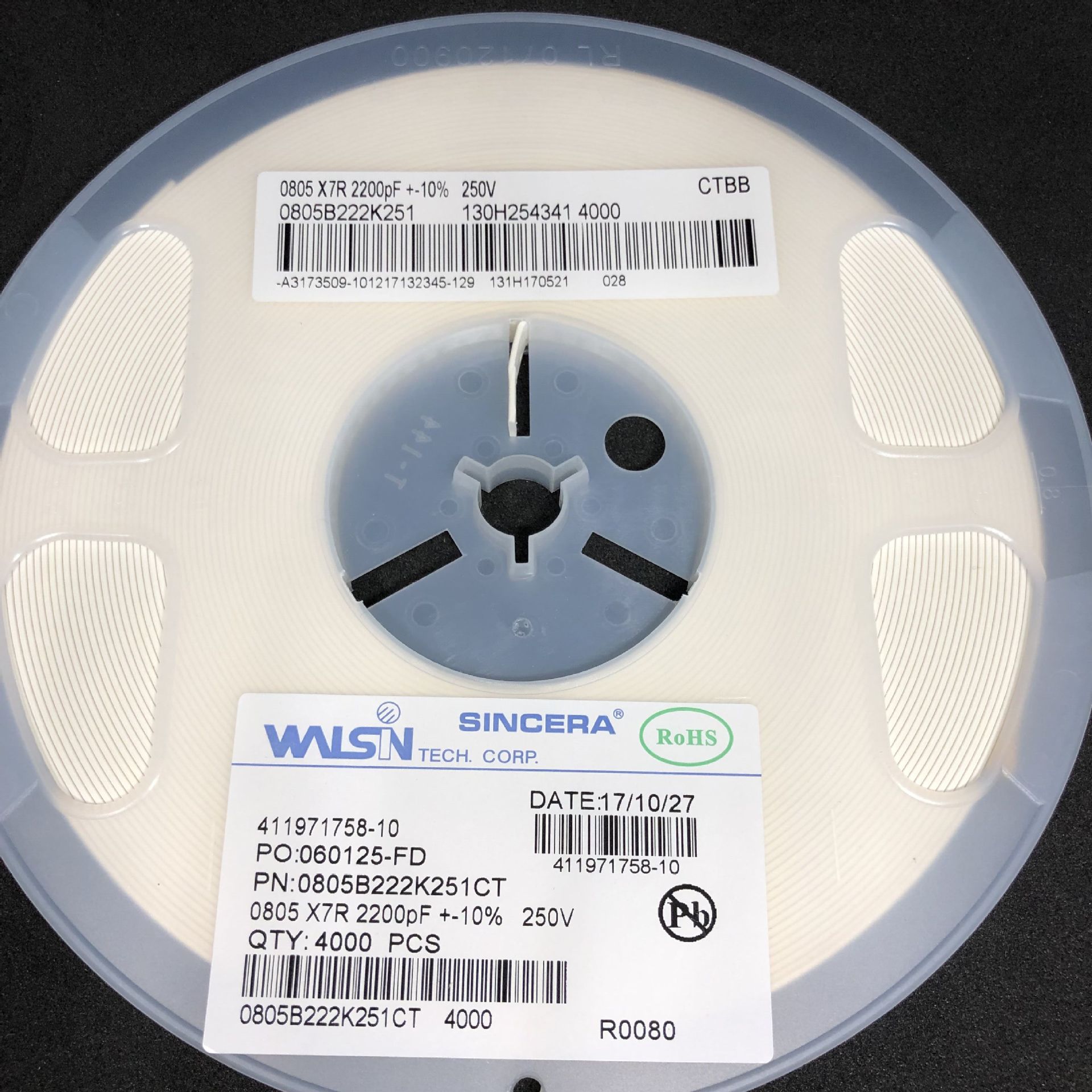 贴片电容陶瓷mlcc 0805 222k 250v 2.2nf 10% x7r 华新原装正品