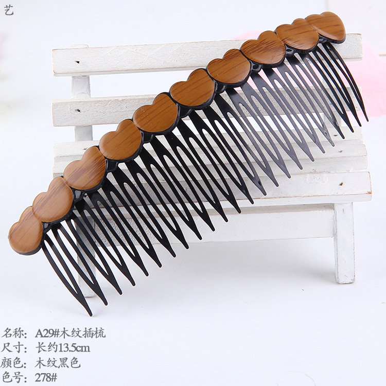 13. 5cm Plastic Wood Grain Hollow Pentagram Bow Hair Comb Korean Style Fashionable Retro Hair Comb for Moms