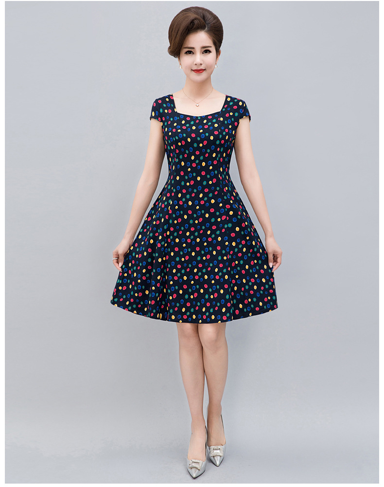夏新款中老年女装棉绸连衣裙妈妈装大码修身短袖绵绸碎花大摆裙子