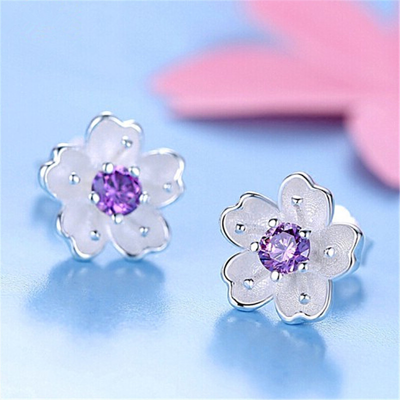 Gold Jiahua Food Flower Stud Earrings Brilliant Artsy Cherry Blossom Earrings Elegant Stud Earrings Diamond Studded by Hand Zircon Not Easy to Fashion Earrings