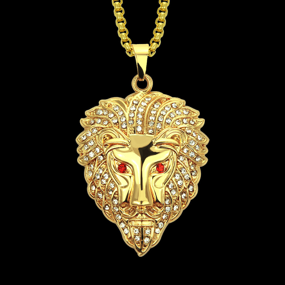 外贸亚马逊爆款 欧美嘻哈动物狮子头镶钻吊坠项链 潮流男士项链