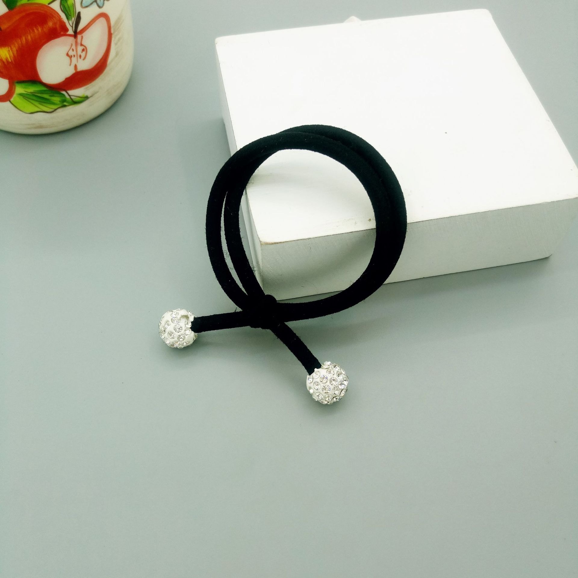 韩版黑色皮筋带钻头两条皮筋成人女士亲子扎头发发饰品头饰品厂家