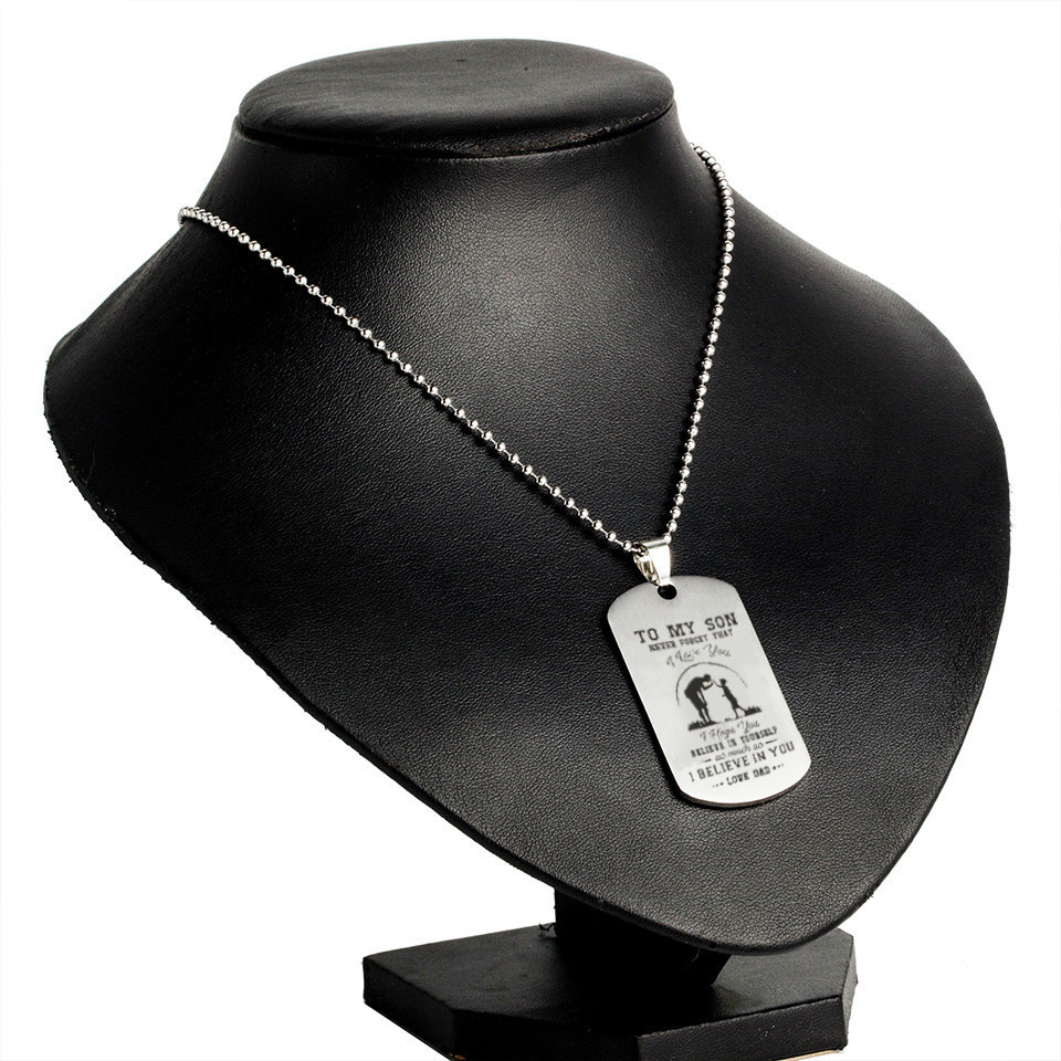 欧美精抛光狗牌项链to my son i believe in you字母不锈钢军牌