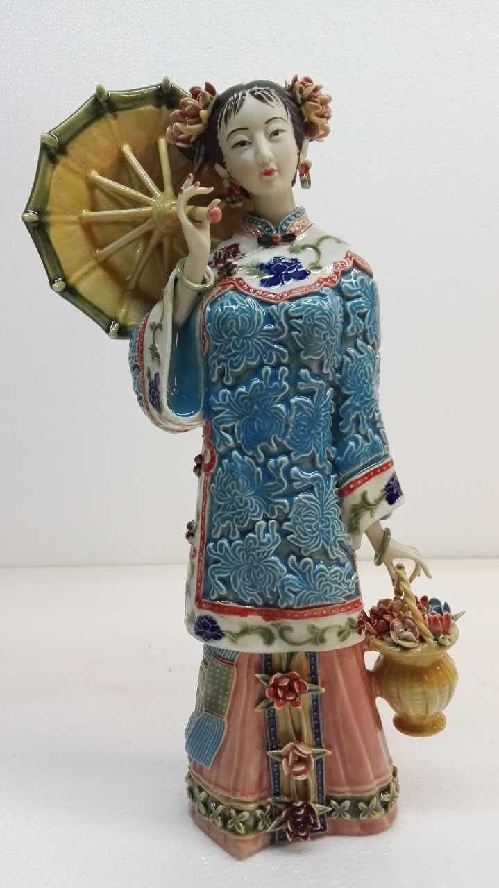 林伟东大师作品正品初夏荷花姑娘石湾陶瓷公仔古典仕女美女装饰
